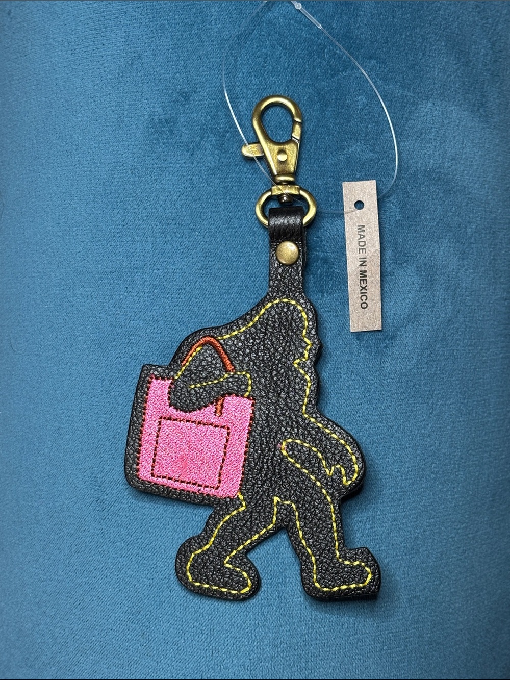 Portland Leather Goods Black Sasquatch Leather with Pink Bag Accent purse charm